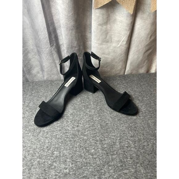 Steve Madden Irenee Heels Sandals Women's 8.5 M Black Suede Open Toe Ankle Strap - Picture 5 of 10